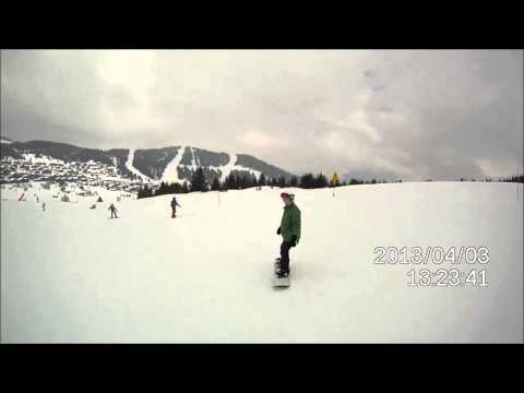 Robbies first full Green Run on a snow board