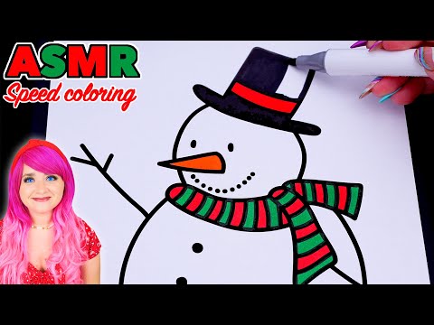 ASMR Speed Coloring a Snowman (ASMR Coloring Sounds & No Talking)