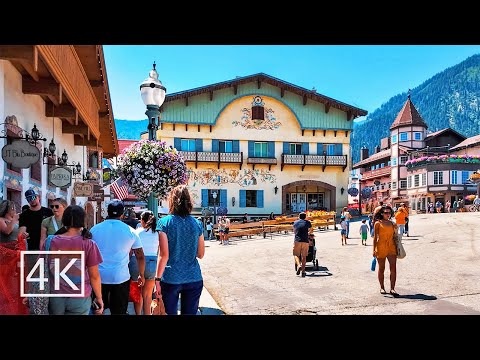 [4K] Leavenworth - German Bavarian Village - Washington USA - Walking Tour