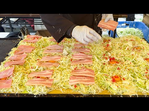 japanese street food - savory pancake okonomiyaki お好み焼き