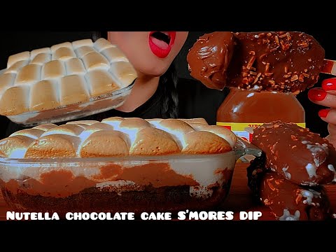 🍫asmr Nutella S'mores dip 👅with chocolate cake and magnum ice cream and milk|먹방 누텔라 스모어 딥 Notalking