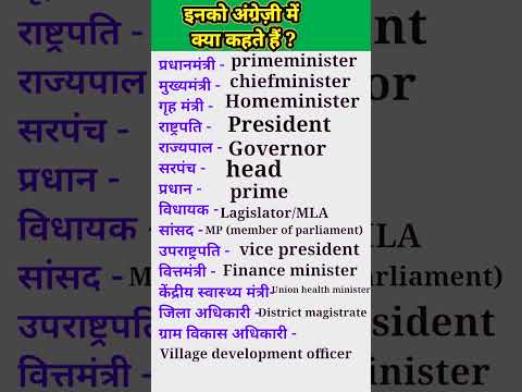 Pradhan, Vidhayak, Sansad, Mukhyamantri, Pradhanmantri, Rashtrapati ko English mein kya kahate hain?