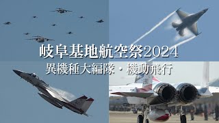 【岐阜基地航空祭2024  異機種大編隊・機動飛行 】 ベーパ―凄まじい機動飛行、レア紅白4機編隊、ラストC-1FTB 他    岐阜基地  2024/11/17