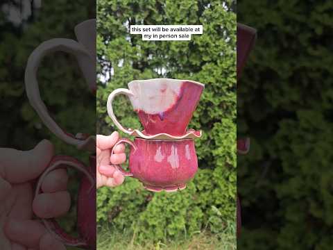 Flower pourover set #NowWhatPotteryWorks #GlazeVideo #CopperRed #Pottery #Pourover #Mug #Art