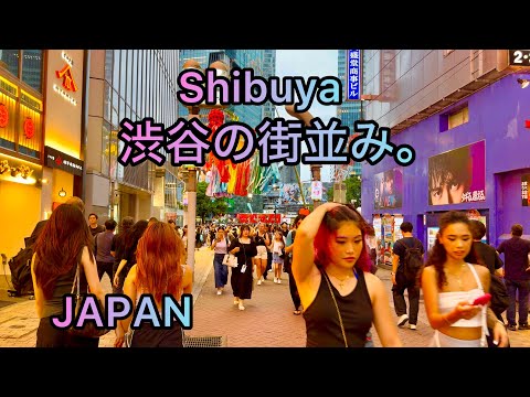 Evening Walking  tour in  Shibuya. Tokyo , Japan. August