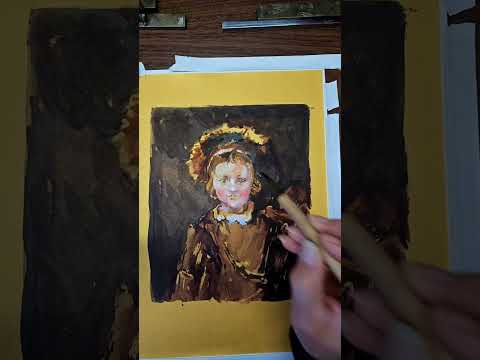 Recreating Rembrandt's Portrait of a Boy using ink and WC on paper-backed silk