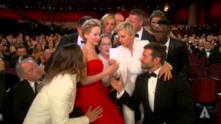 Ellen DeGeneres takes a selfie at the Oscars