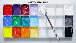 How to Create 19 New Colors Using Red, Yellow, Blue, Black & White | Satisfying Acrylic Paint Mixing