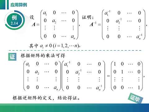 线性代数课程视频：2 2 2 逆矩阵的定义、基本性质及典型算例。