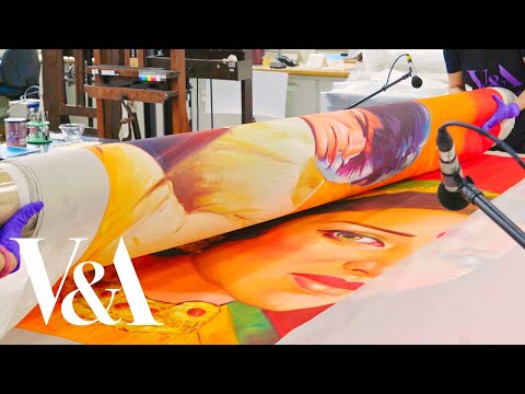 ASMR at the museum | Preparing a Bollywood poster for stretching | V&A