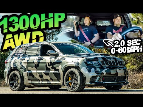 1300HP Jeep TrackHawk 0-60MPH in 2.0 Seconds! ("CamoHawk" BRUTAL AWD Launch )