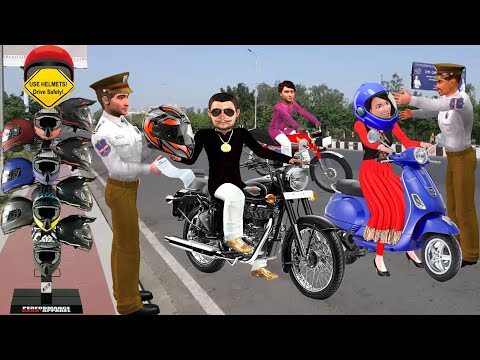 Traffic Police No Helmet Challan Free Helmet for Fine Hindi Kahani Hindi Moral Stories Comedy Video