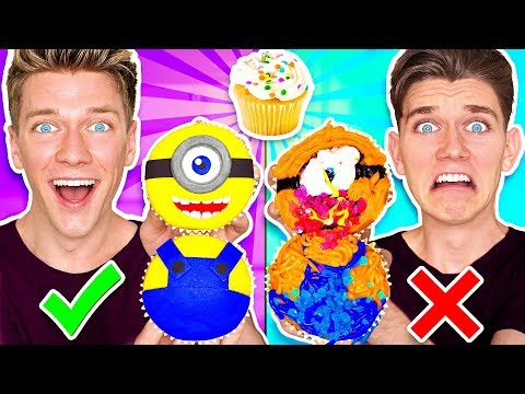 CUPCAKE ART CHALLENGE!!! Learn How To Make Minions Star Wars Jedi & Mario Nintendo Food DIY Pancake