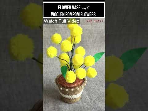 How To Make A Beautiful Flower Vase With Woolen Pompom Flowers | woolen craft | Flower Vase.#shorts