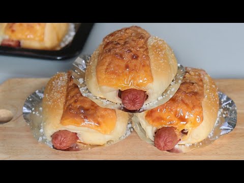 Resepi Roti Bun Sosej simple sukatan cawan, gebu dan lembut tanpa telur [Sausage Bread Recipe]