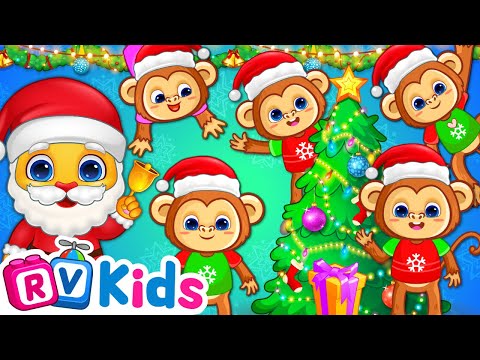 Five Little Monkeys Jumping on the Bed 🐒 | Christmas Songs for Kids by RV AppStudios 🎄