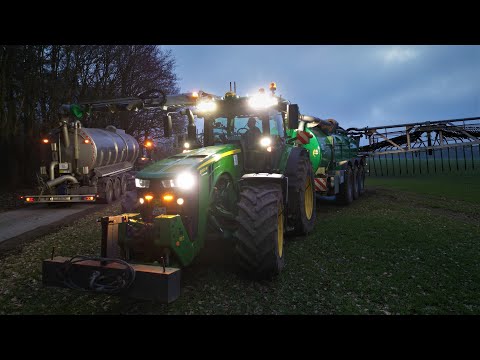 Gülle fahren 2023 - JohnDeere 8R & Samson PG II 31 und Zubringer vom Lohnunternehmen S&W