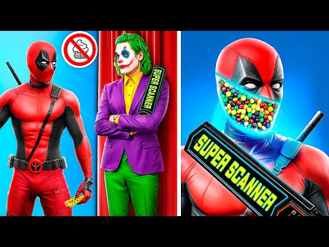 Joker vs Deadpool Sneak Candies Into the Movie! Superheroes are Missing!