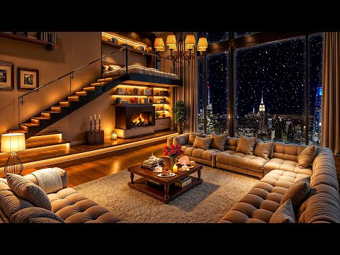 Winter Night Tranquility in NYC ❄ Luxury Apartment Ambience with Smooth Jazz Saxophone for Sleeping