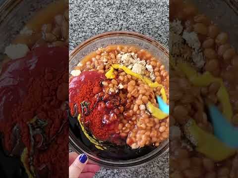 The ultimate baked beans with crisp bacon on top!