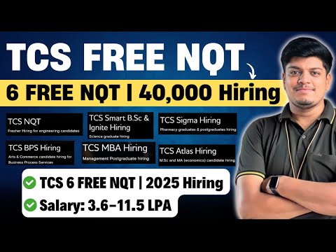 🔥TCS FREE NQT 2025 | TCS 40K Freshers Hiring | 6 NQT (Engineering, Atlas, BPS, Ignite, Sigma, MBA)