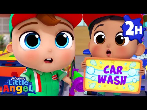 🧼 Working at the Car Wash! | Little Angel | Fun Kids Songs | Nursery Rhymes