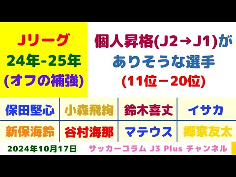 (#1)【Jリーグ：移籍市場】今オフの個人昇格(J2→J1)がありそうな選手を考えてみた！(TOP20) (前編)