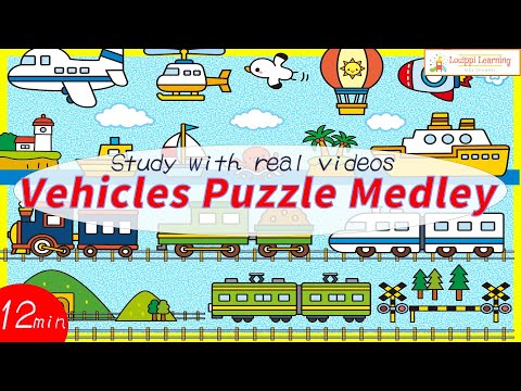 [English] Moving Flashcards Vehicle Puzzle Continuous Medley 60 Words for Baby Kids Toddler