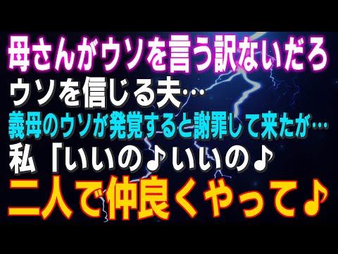 【スカッとする話】夫「母さんがウソを言う訳ないだろ」ウソを信じる夫…義母のウソが発覚すると謝罪して来たが…私「いいのよ♪二人で仲良くやって♪」