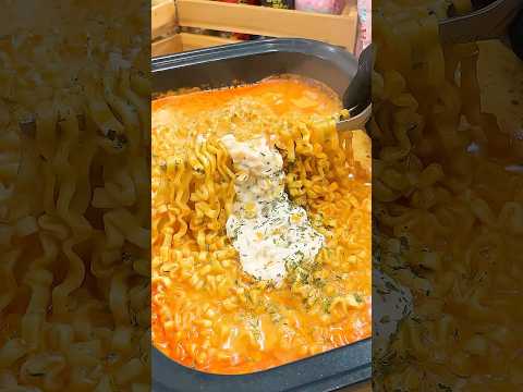 Korean Buldak Carbonara Noodles with Corn Cheese Stick