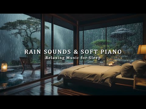 3 Hours Relaxing Piano Music with Rain Sounds for Sleeping - Rain Falling Outside the Warm Bedroom