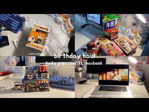 anime birthday haul !! 🎉 🍰 funko pops, snacks, macbook !!