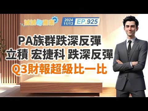 第925集｜PA族群跌深反彈立積 宏捷科 跌深反彈Q3財報超級比一比｜20241113｜陳建誠 分析師｜股海大丈夫