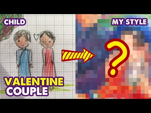 How To Draw Valentine Couple | Redraw Kid’s Painting | Huta Chan