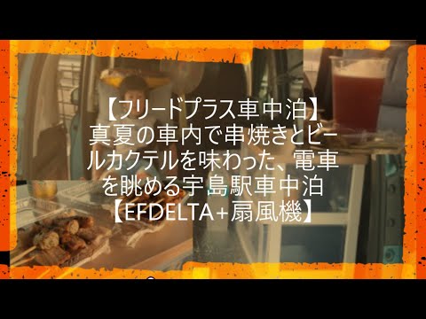 【フリードプラス親子車中泊】真夏の車内で串焼きとビールカクテルを味わった、電車を眺める宇島駅車中泊【EFDELTA+扇風機】