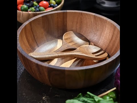 BILLF 12'' Large Acacia Wood Salad Bowls Set Salad | Unboxing