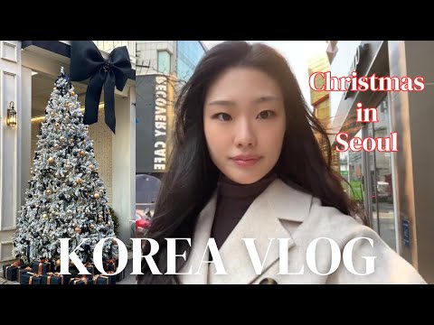 Korea travel vlog 🎄 Christmas in Seoul, Christmas markets, Myeongdong Korean street food