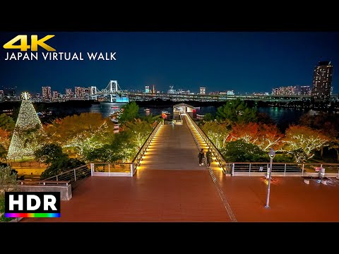 Japan - Tokyo Odaiba Christmas Lights, Concordia AI Projection Night Walk • 4K HDR