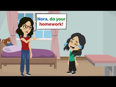 Nora can't do her homework - Easy English conversation practice | Fun English with Nora