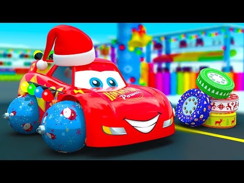 Mcqueen Change Tires and got New Holiday Wheels - New Christmas Fair Story with Little Cars