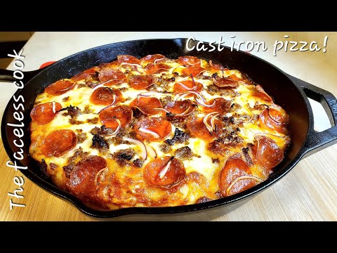 Cast iron pizza, oh so crispy!