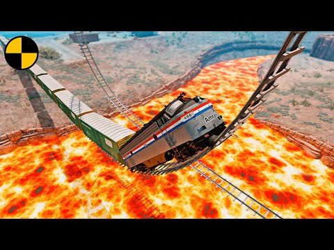 Trains vs Loop Bridge, but The Floor is Lava 😱 BeamNG.Drive