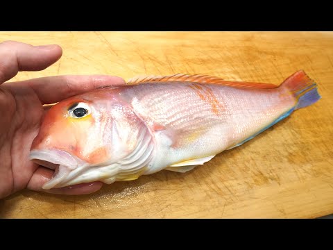 アマダイのさばき方と刺身（昆布締め）　　Sashimi of tilefish