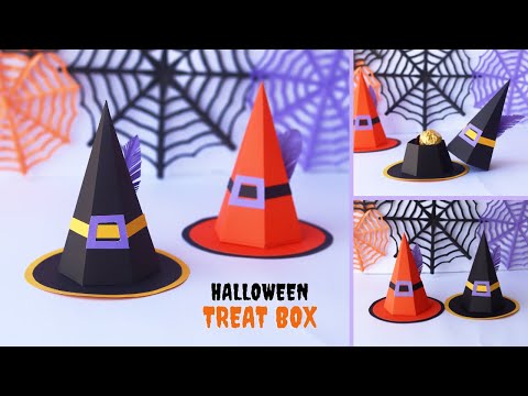 DIY Halloween Witch Hat Treat Box | Paper Halloween Trick or Treat Box Decoration | Halloween Crafts