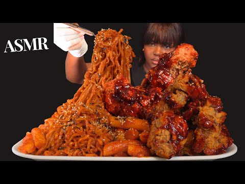 ASMR SPICY NOODLES, FRIED OYSTER MUSHROOMS, ttoekbokki MUKBANG (NO Talking) |Sticky Eating Sounds