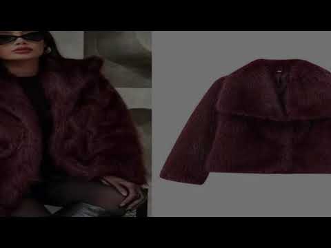 HXAO Women's Fur Coat Women 2024 Plush Burgundy Bomber Jacket Solid Crop Long Sl