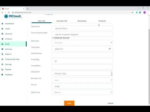 Inctouch CRM Add a Deal