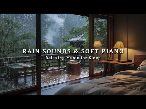 Stress Relief Music with Rain Falls Outside the Bedroom - Relaxing Music for Sleep, Meditation, Calm