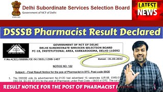 DSSSB Pharmacist result declared | DSSSB Pharma Vacancy Update