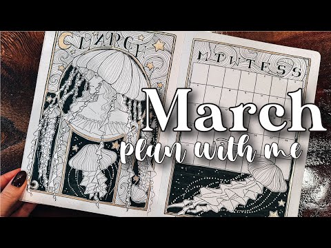 MARCH 2023 PLAN WITH ME | Jellyfish in Space Bullet Journal Theme in B5 notebook